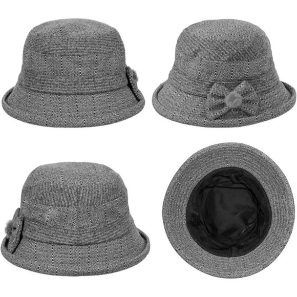 ?Coloursun Vintage Cloche Bowler Women Grey Winter Warm  Fashion Bucket Hat main image 5